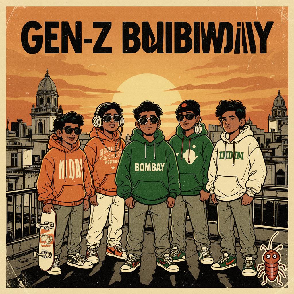 Gen-Z Bombay rooftop crew illustration